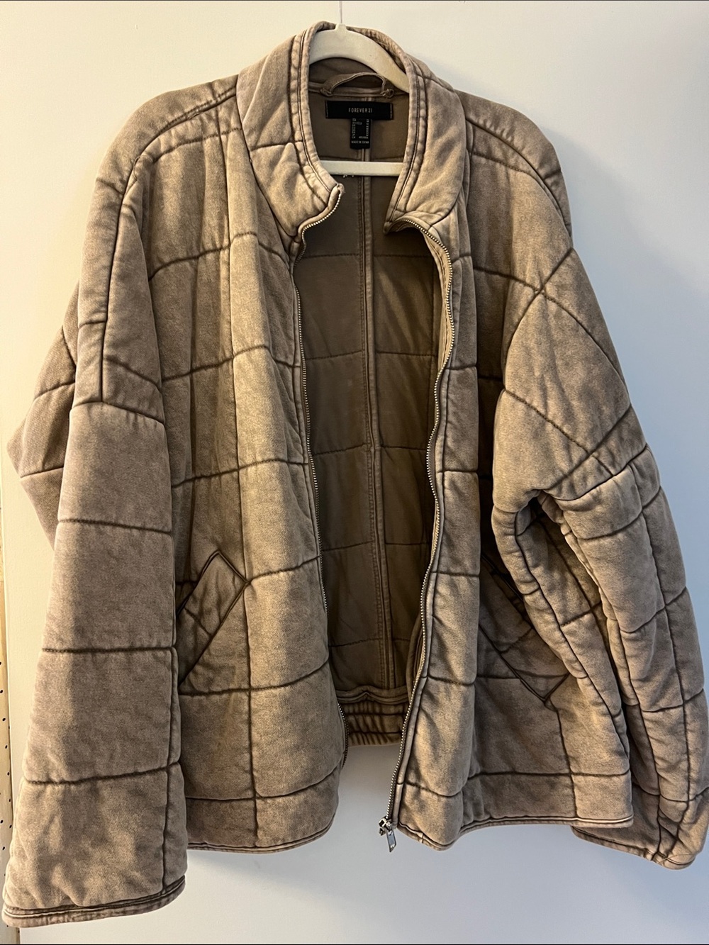 Forever 21 Quilted Bomber Jacket in Taupe